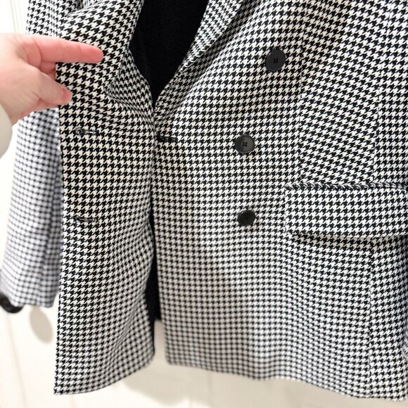 Marled Black White Houndstooth Blazer Double Breasted Pockets Career Classic M - Picture 4 of 12